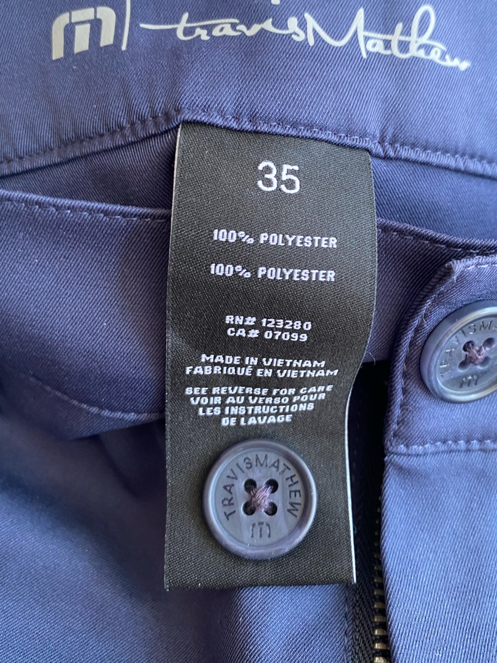 TravisMathew Right On Time Lightweight Golf Pants Navy Blue Stretch Mens 35 - Picture 7 of 7